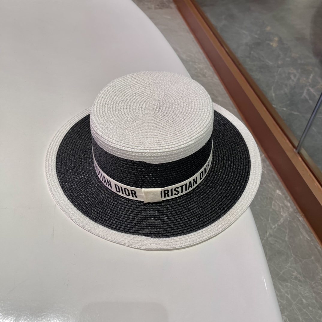  Dior迪奥草帽，太阳帽，沙滩遮阳帽帽，名媛风，头围57cm