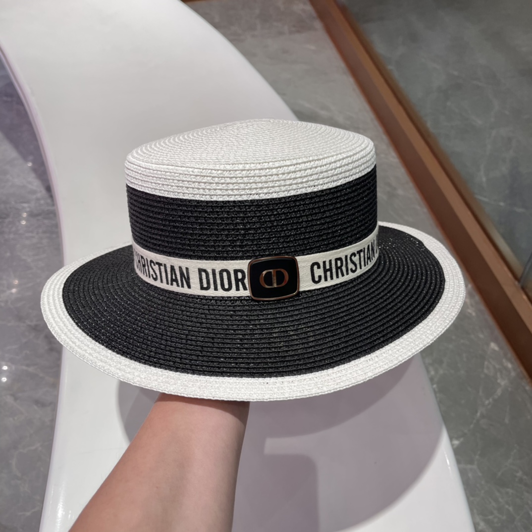  Dior迪奥草帽，太阳帽，沙滩遮阳帽帽，名媛风，头围57cm