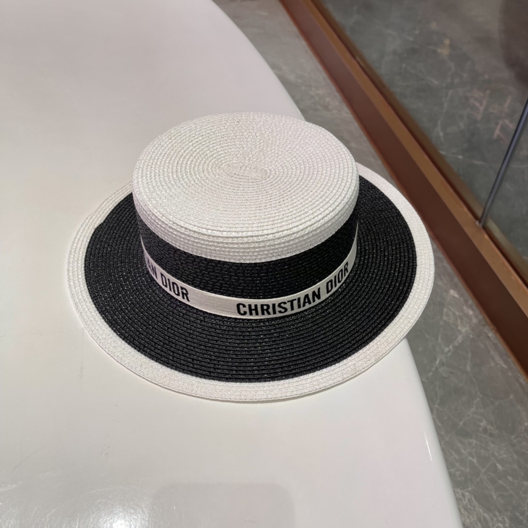  Dior迪奥草帽，太阳帽，沙滩遮阳帽帽，名媛风，头围57cm