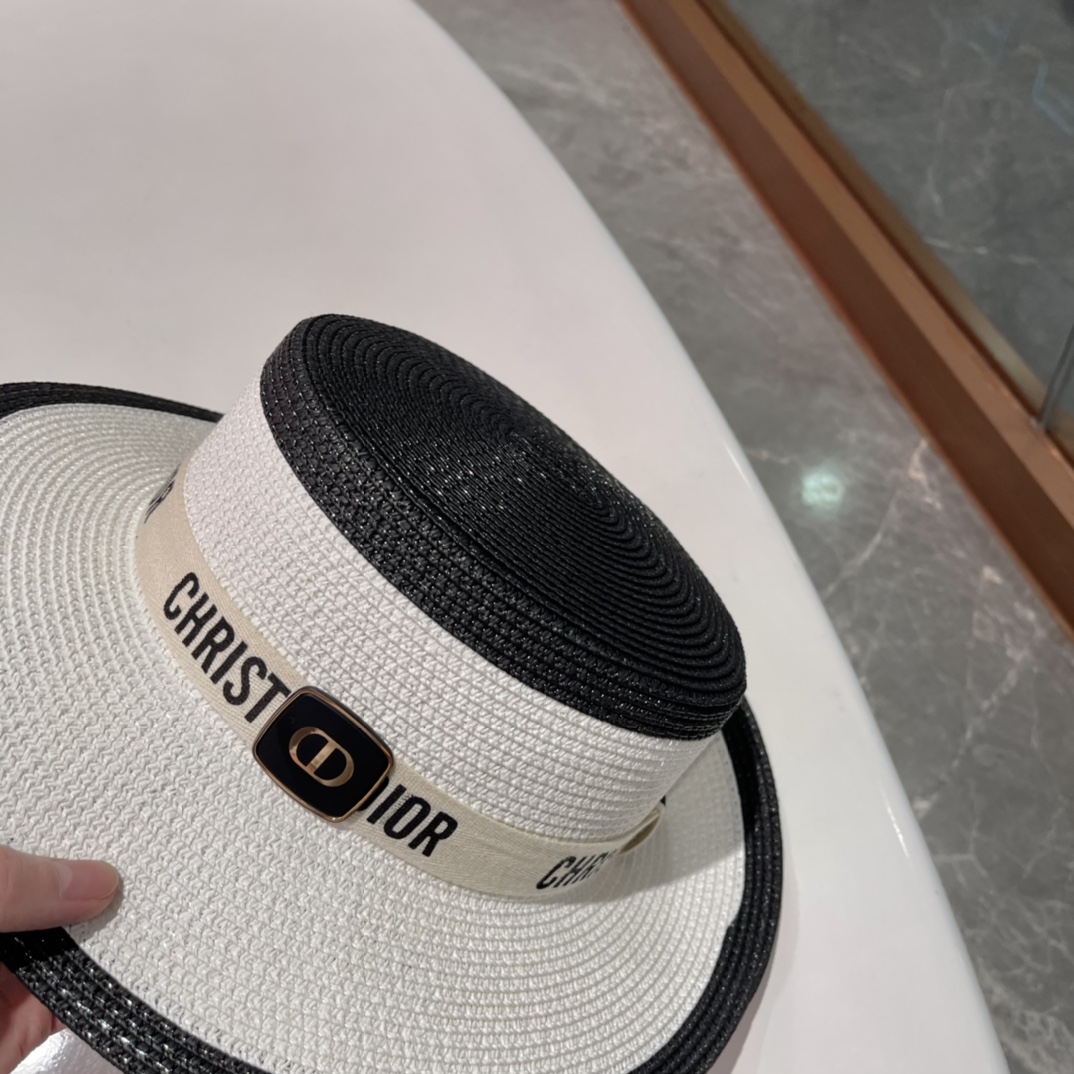  Dior迪奥草帽，太阳帽，沙滩遮阳帽帽，名媛风，头围57cm