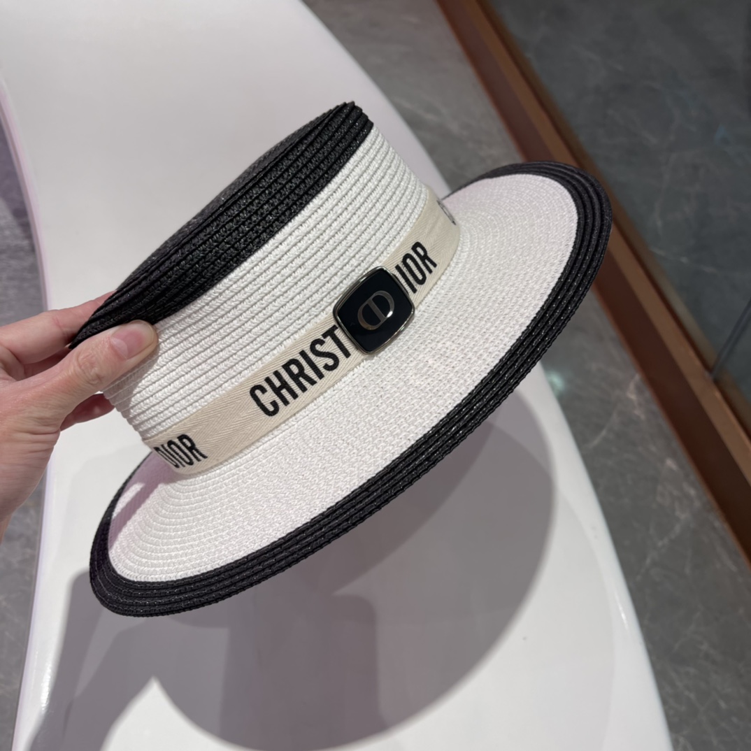  Dior迪奥草帽，太阳帽，沙滩遮阳帽帽，名媛风，头围57cm