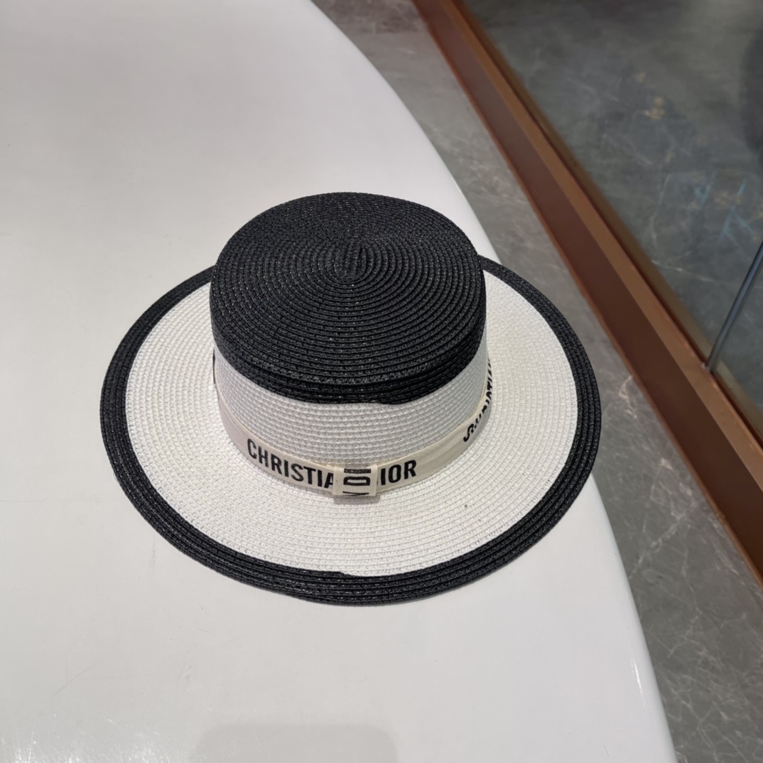  Dior迪奥草帽，太阳帽，沙滩遮阳帽帽，名媛风，头围57cm