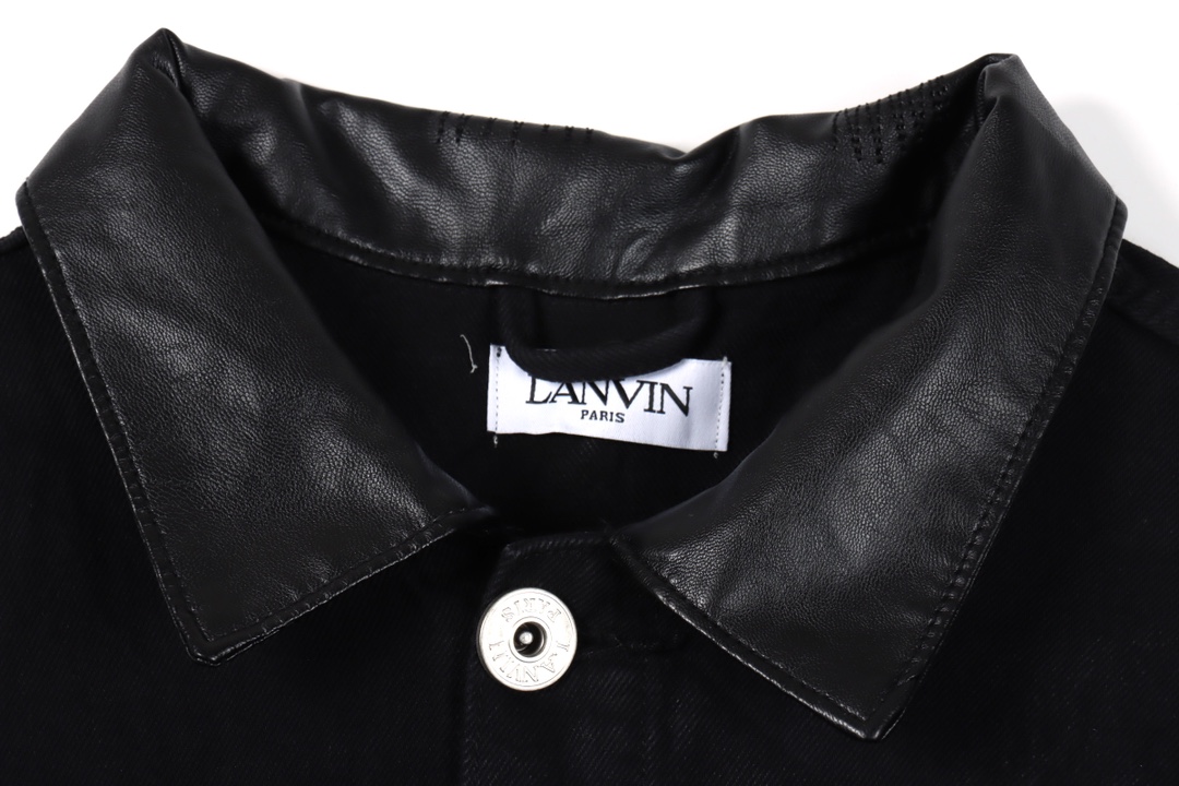 300 Lanvin 浪凡 2022FW秋冬款 拼小羊皮领牛仔夹克外套