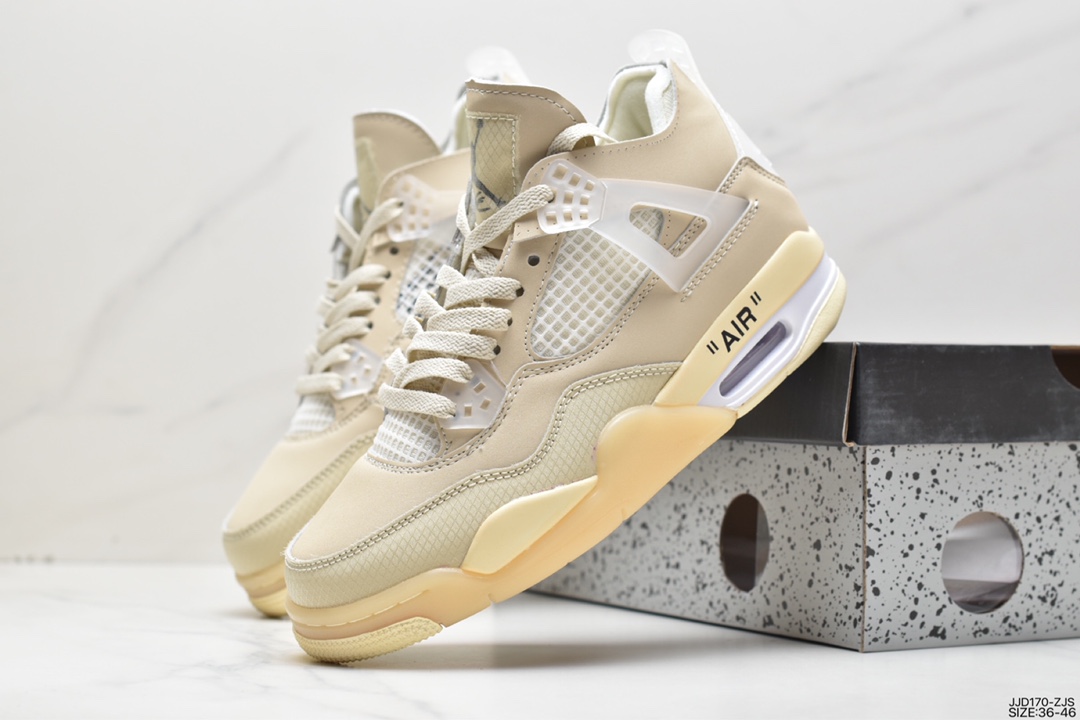 130 Off-White x Nike Air Jordan 4 Retro”Cream/Sail”迈克尔·乔丹AJ4代篮球鞋CV9388-100