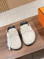 Hermes Shoes Half Slippers Men Sheepskin TPU Summer Collection