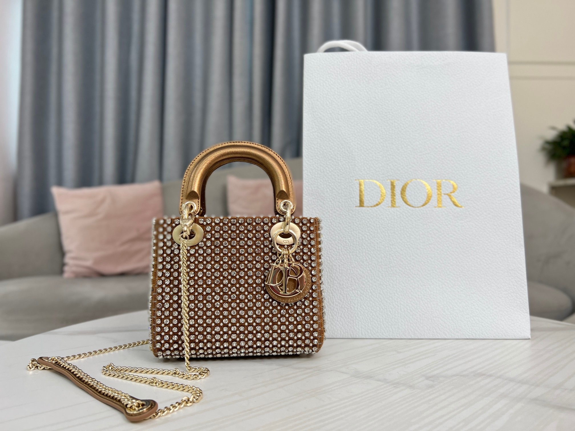 Dior Lady Dio, r three-frame embroidery in gold with diamonds