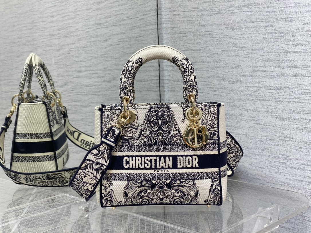 DIOR Lady Dior Five-Grid Embroidered Fabric Wide Shoulder Strap