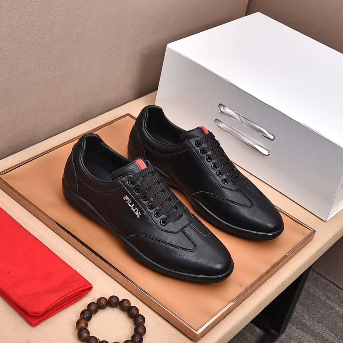 Prada Men's Leather Sneakers - Italian Calfskin, Comfortable & Stylish 1 Prada Men's Leather Sneakers - Italian Calfskin, Comfortable & Stylish