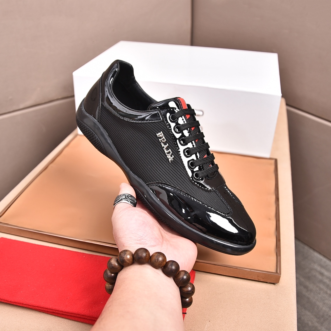 Prada 2023 Men's Black Leather Lace-Up Sneakers, Sizes 38-44 5 i1676743803 2258 3