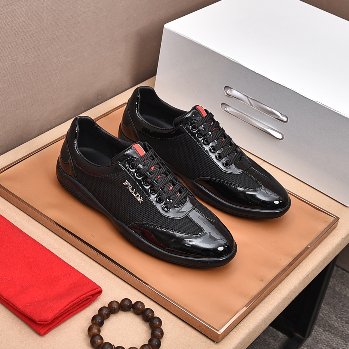 Prada 2023 Men's Black Leather Lace-Up Sneakers, Sizes 38-44 2 i1676743803 254 0