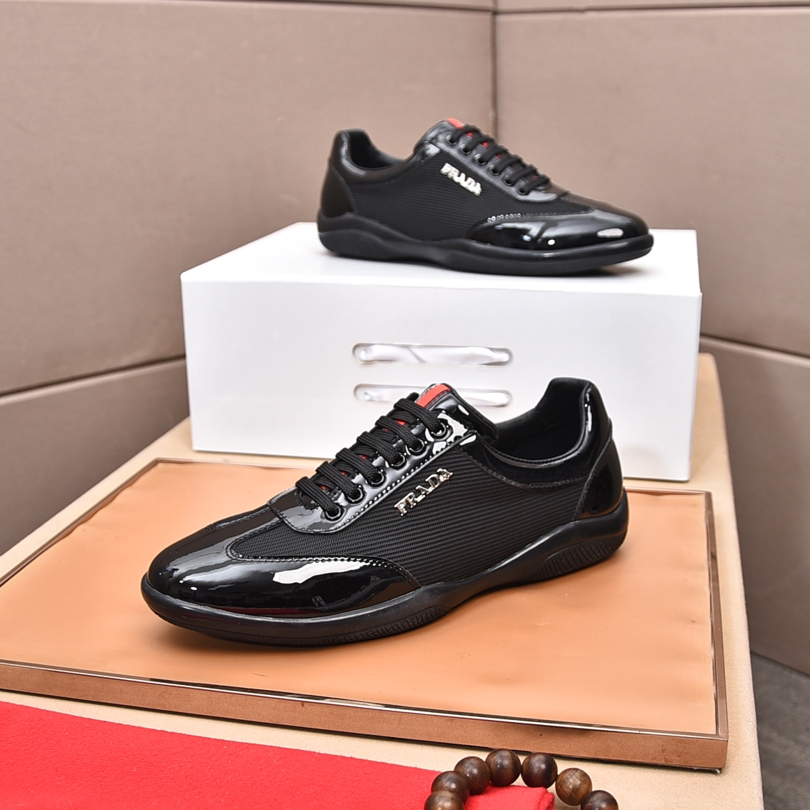 Prada 2023 Men's Black Leather Lace-Up Sneakers, Sizes 38-44 4 i1676743803 364 2