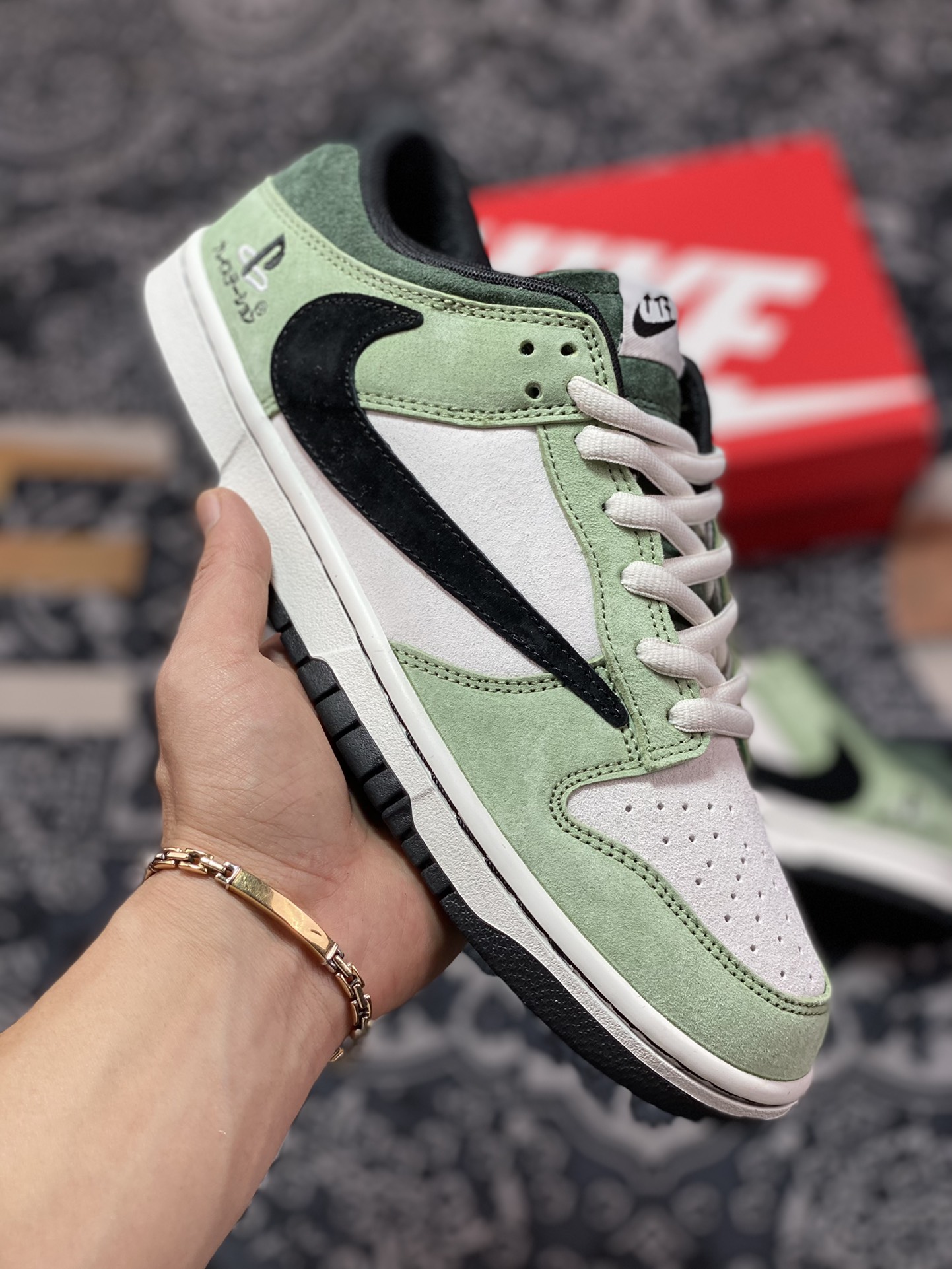 340 Sony PlayStation 5 x Travis Scott x Nike SB Dunk Low”PS5”扣篮板鞋“TS联名抹茶绿灰黑反钩”CU1726-777
