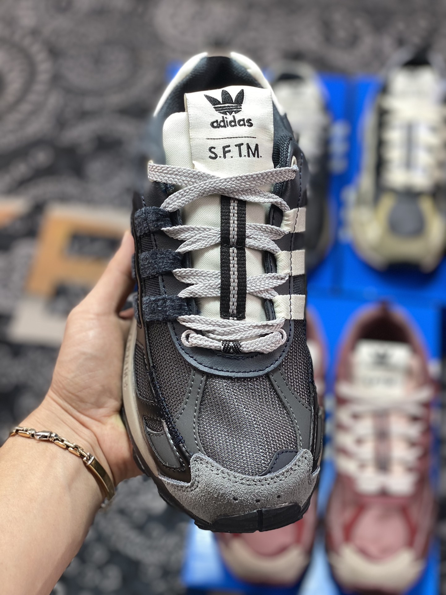 Song For The Mute x Adidas SFTM-001 Shadowturf Shadow Frisbee Jogging Shoes ”Black Gray Blue” HQ3939