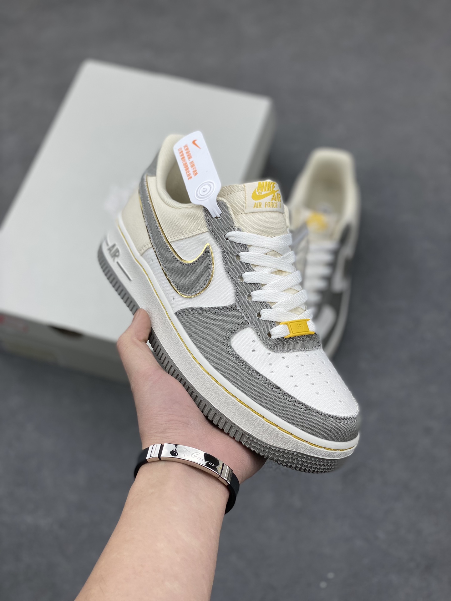 Nike Air Force 1 '07 Low Gray Gold Sneakers, Comfortable Walking Shoes 2 i1676787215 6660 0