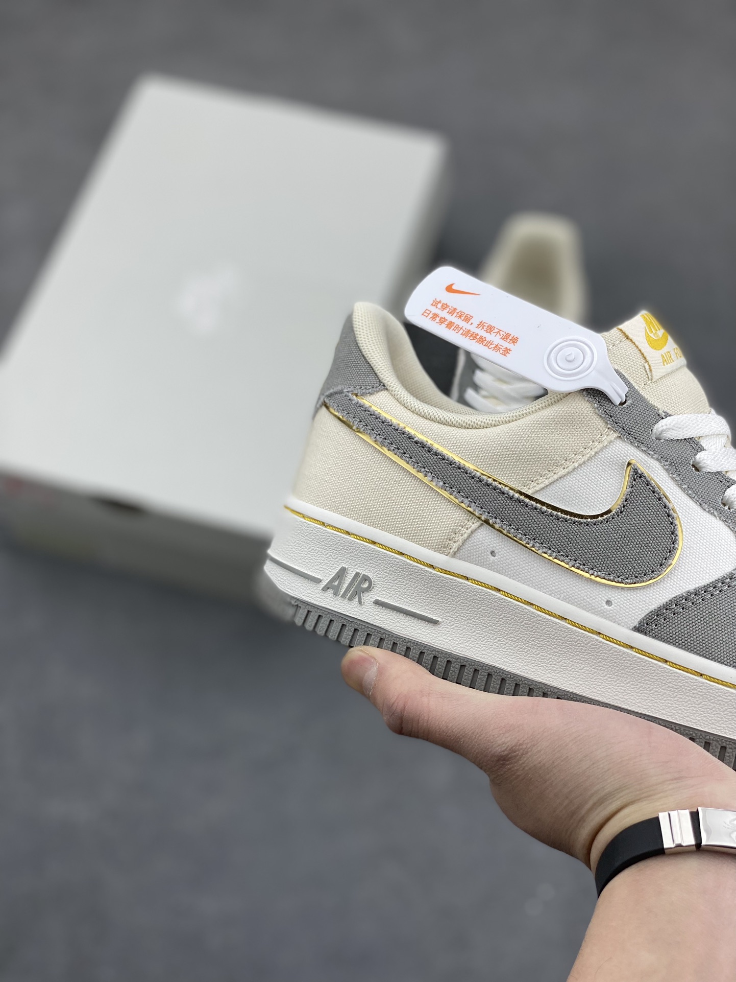Nike Air Force 1 '07 Low Gray Gold Sneakers, Comfortable Walking Shoes 6 i1676787215 925 4