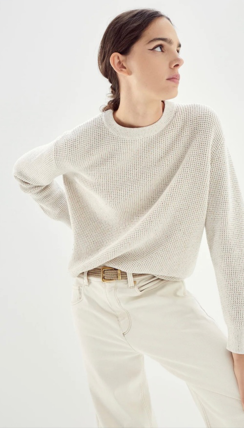 Brunello Cucinelli Beaded Trim Knit Sweater - Light, Breathable Cotton Blend 1 Brunello Cucinelli Beaded Trim Knit Sweater - Light, Breathable Cotton Blend