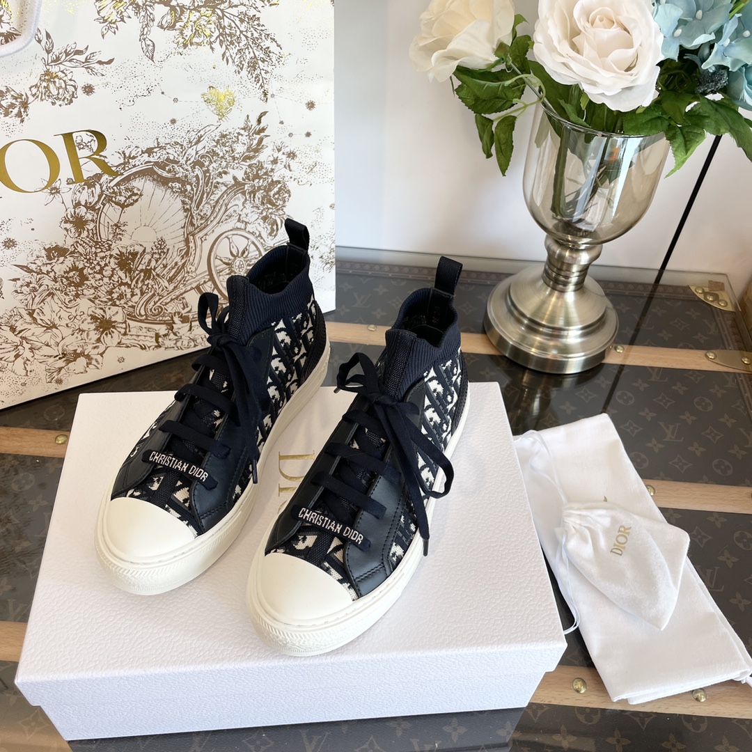 Dior 2023 オブリーク刺繍 厚底 増高 キャンバススニーカー ドイツ輸入 3D刺繍 5cm 隠し増高 大手トップクラス