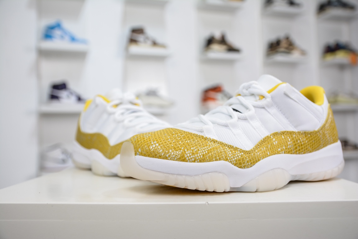 Foreign trade Air Jordan AJ11 Low ”Yellow Python” white and yellow snake pattern low top AH7860-107