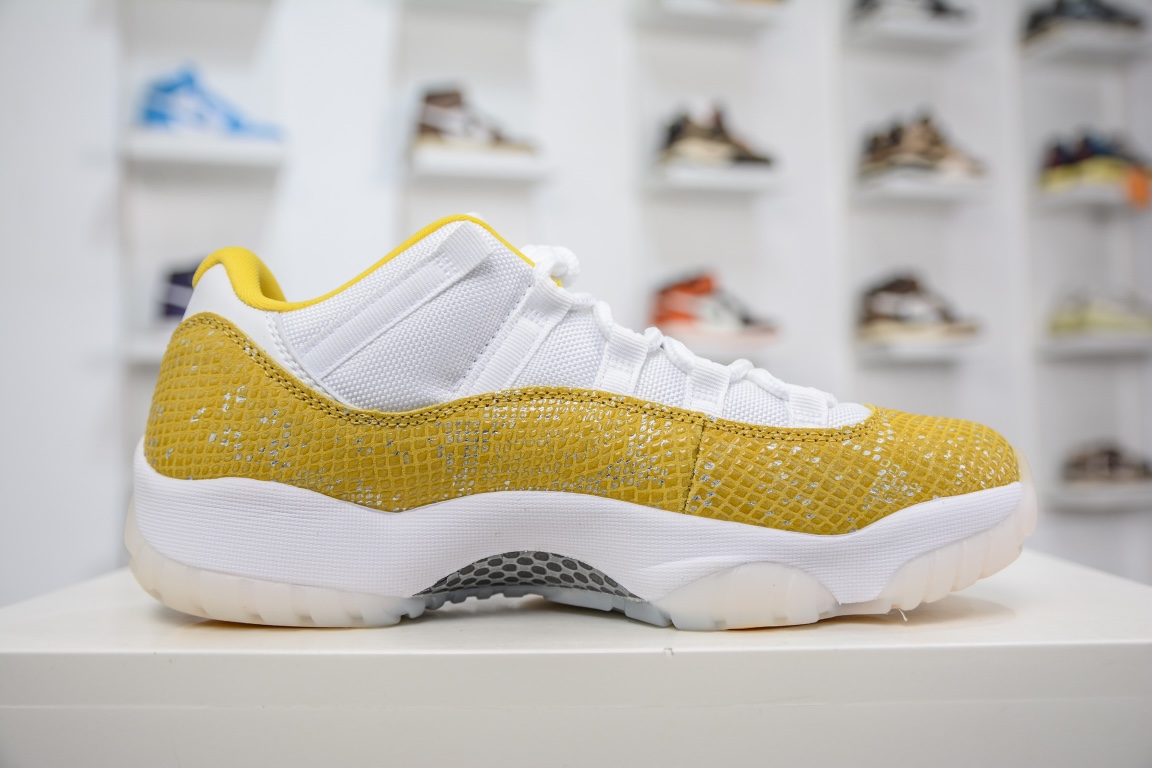 Foreign trade Air Jordan AJ11 Low ”Yellow Python” white and yellow snake pattern low top AH7860-107