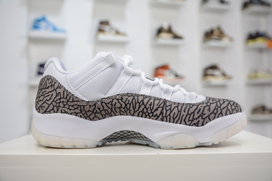 Foreign trade Air Jordan AJ11 Low ”Elephant” white and gray elephant burst pattern low top AV2187-140