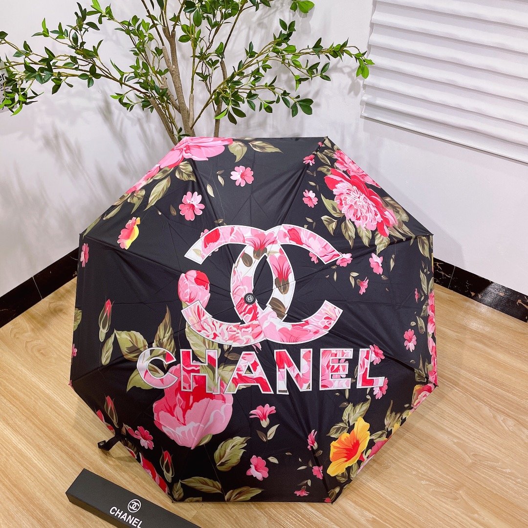 CHANL香奈儿醉人花香专柜夏季新款全自动折叠晴雨伞新涂层技术深色伞布带来令人惊喜的遮光效果美丽的花卉图