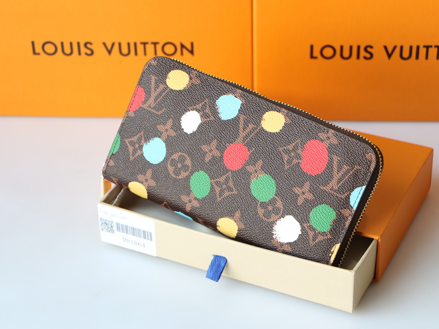 Front view of a premium leather zip-around long wallet