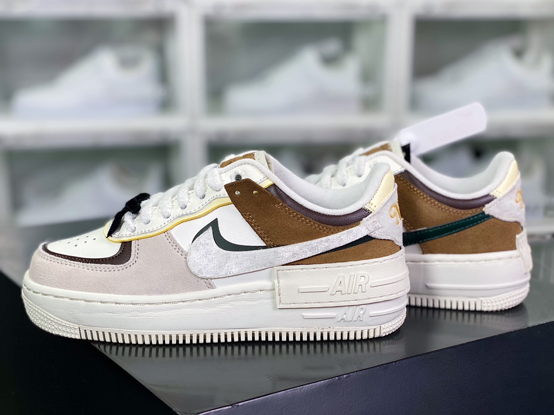 200 WMNS Air Force 1 Shadow”Black Bow”空军一号板鞋“白灰棕蝴蝶结”FB1857-111