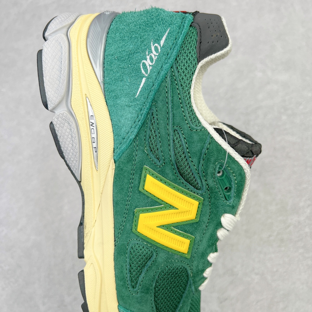 图片[6]-＃K版纯原福利 New Balance M990GG3 新百伦NB990V3 绿色 第三代总统复古慢跑鞋 正确3M反光细节 原楦原纸版开发 正确6层组合底模精密开发 搭载全新碳素中底 后跟透明TPU水晶装饰条稳固 沿用了引以为傲的跑鞋手工技艺 采用猪皮绒面并包裹局部透气网面的鞋身设计 菱网鞋舌上刻有New Balance USA 鞋面依旧身着经典的大热之灰 彰显了其高端的品质身份 尺码：36 37 37.5 38 38.5 39 40 40.5 41.5 42 42.5 43 44 45-选品中心