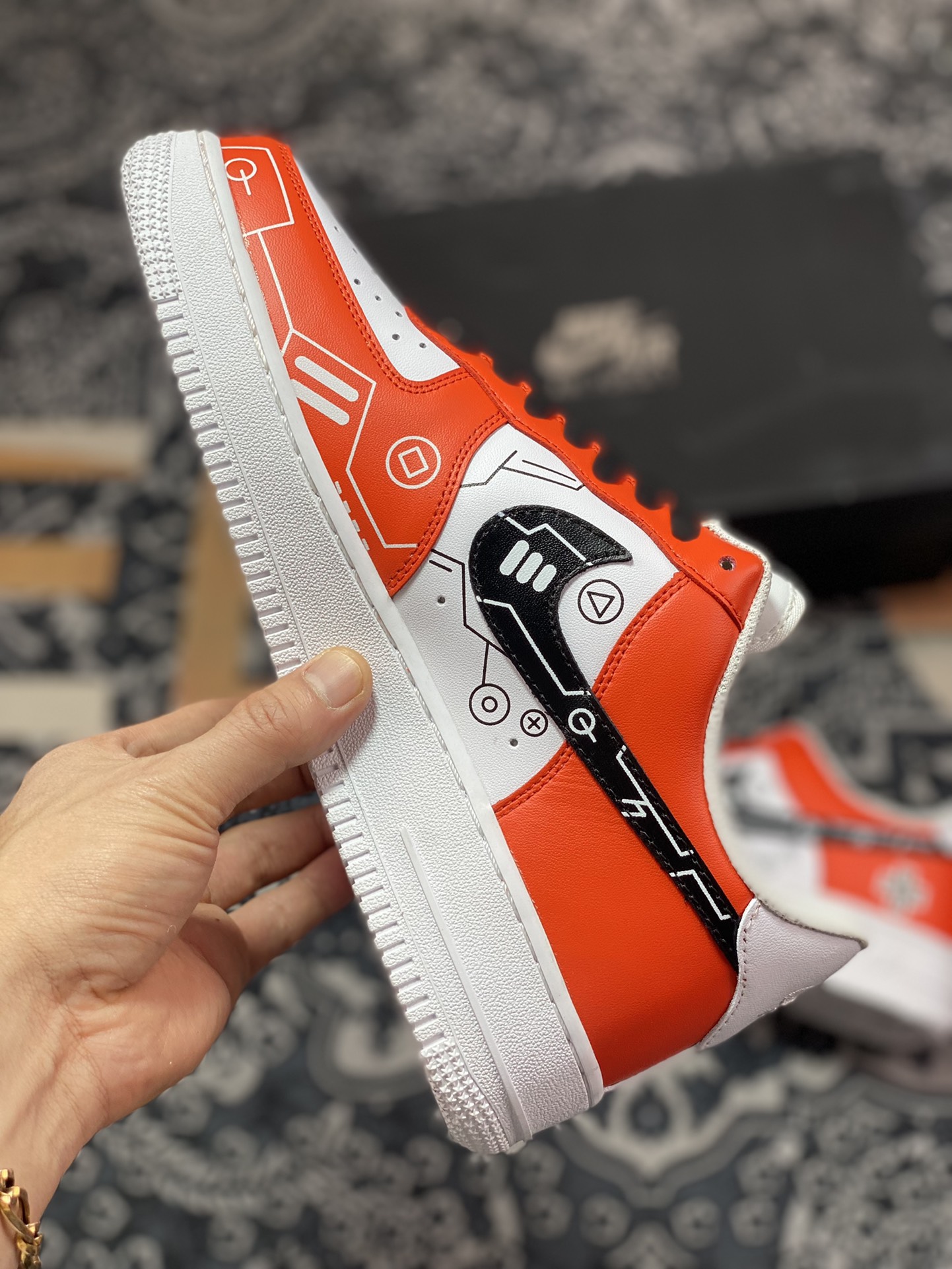 Nike Air Force 1 07 LV8 ”Game Console'” Air Force One sneakers ”leather white black orange game print” CW2288-112