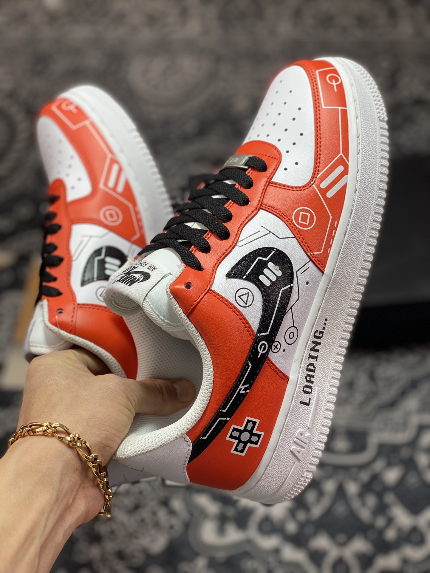 Nike Air Force 1 07 LV8 ”Game Console'” Air Force One sneakers ”leather white black orange game print” CW2288-112