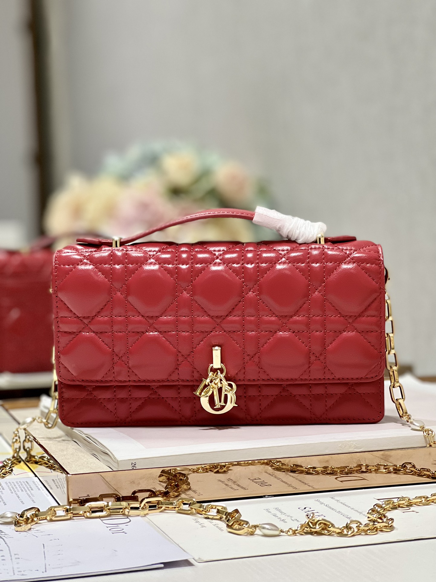 Dior Lady Dior Lambskin Cannage Clutch Chain