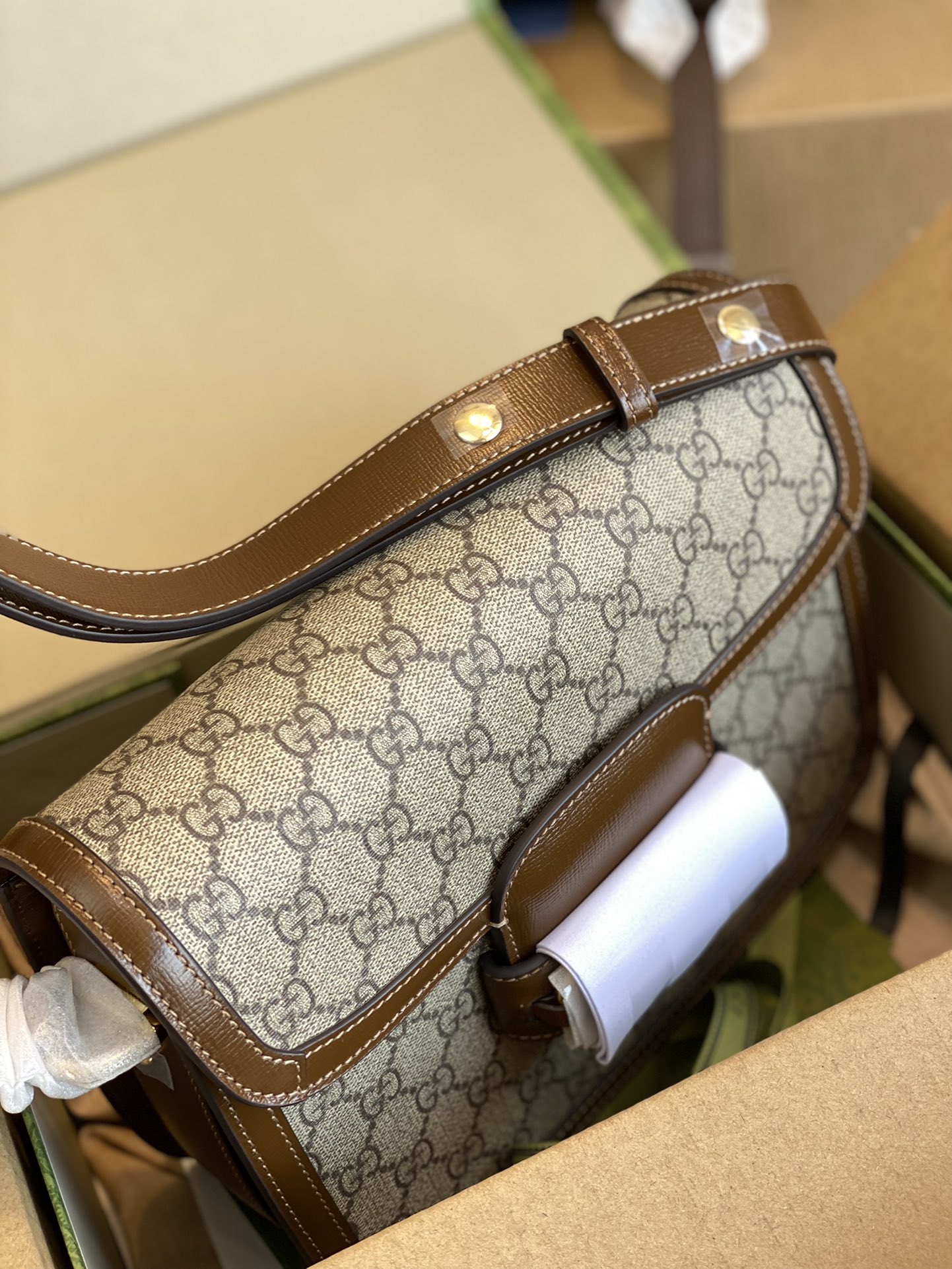 。发货实拍，原厂皮GG马鞍包✈️602204棕