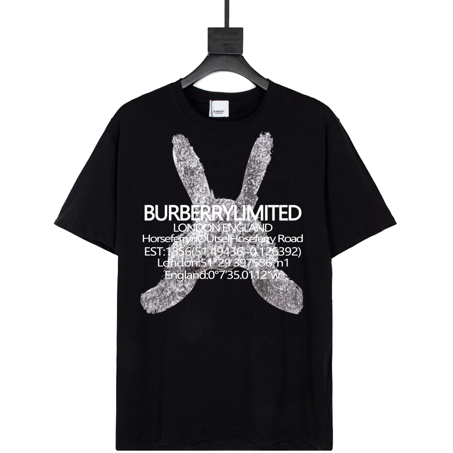 Burberry 20ss elemento conejo, edición limitada del año del conejo, camiseta de manga corta con cuello redondo y logo d…
