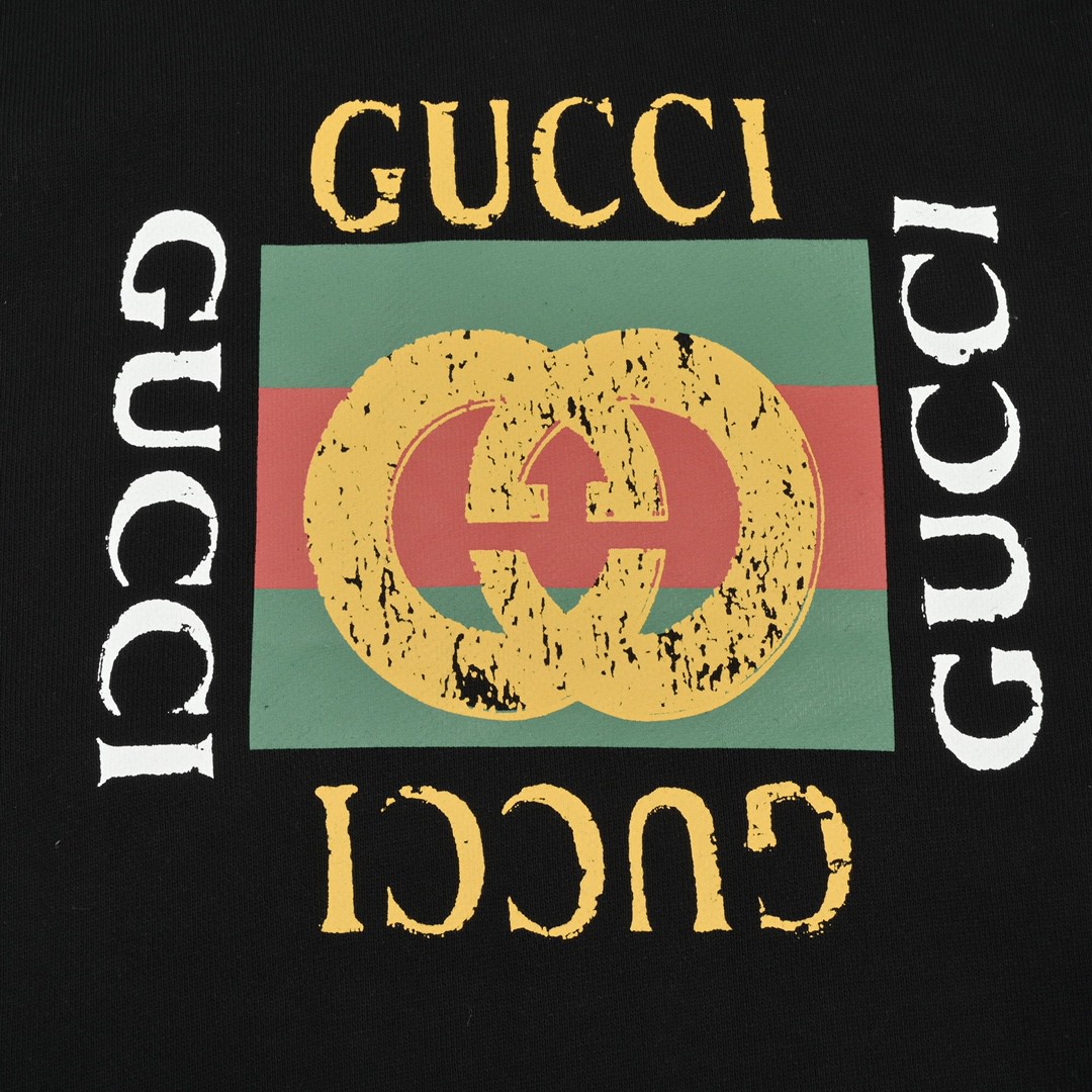 270 Gucci古驰 经典做旧方块logo字母印花帽衫32支420g