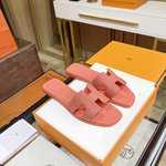 Hermes Shoes Slippers Orange Pink Sewing Epsom Summer Collection