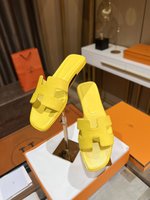 Hermes Shoes Slippers Pink Yellow Sewing Epsom Summer Collection