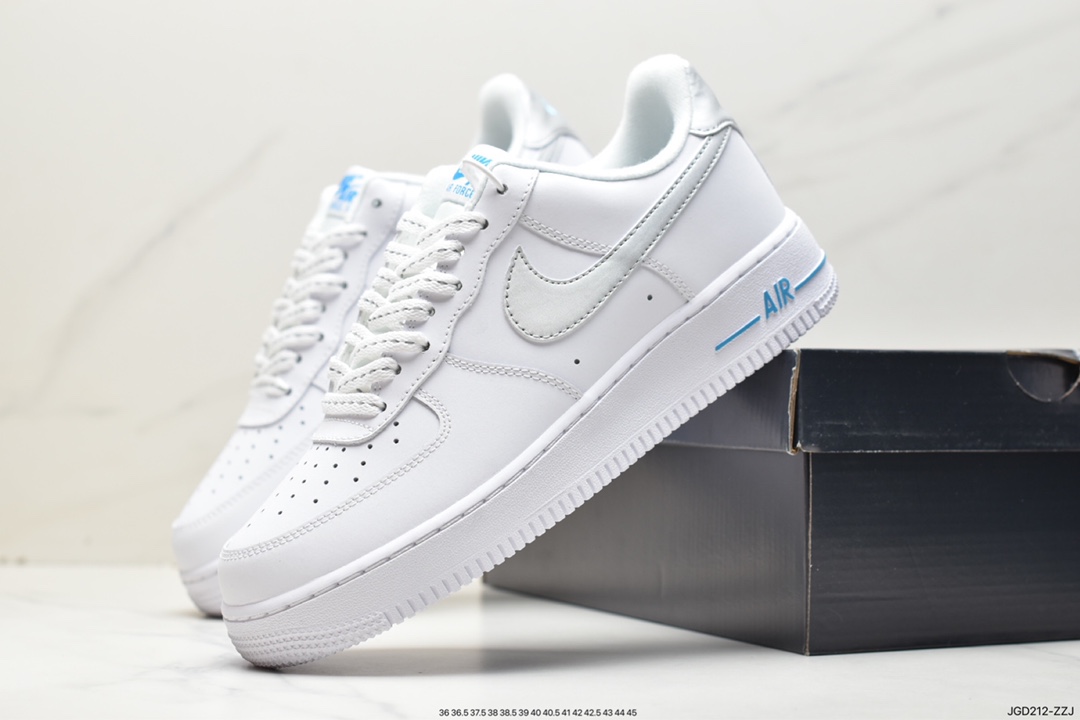 180 Air Force 1’07 Low”White Silver Laser Blue”空军一号板鞋“皮革白浅绿银钩子”DR0142-100