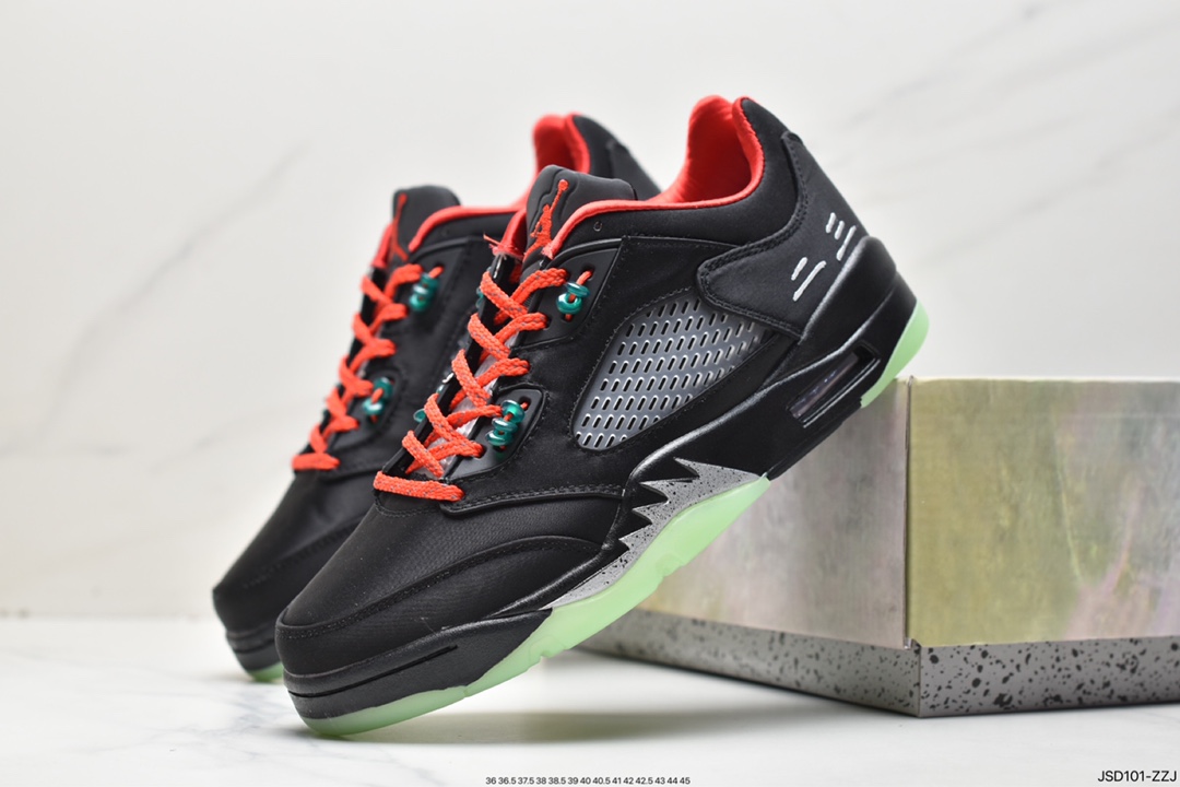 200 Clot x Air Jordan AJ5 Retro Low”CNY”中国年黑红丝绸翡翠夜光撕撕乐 DM4640-036