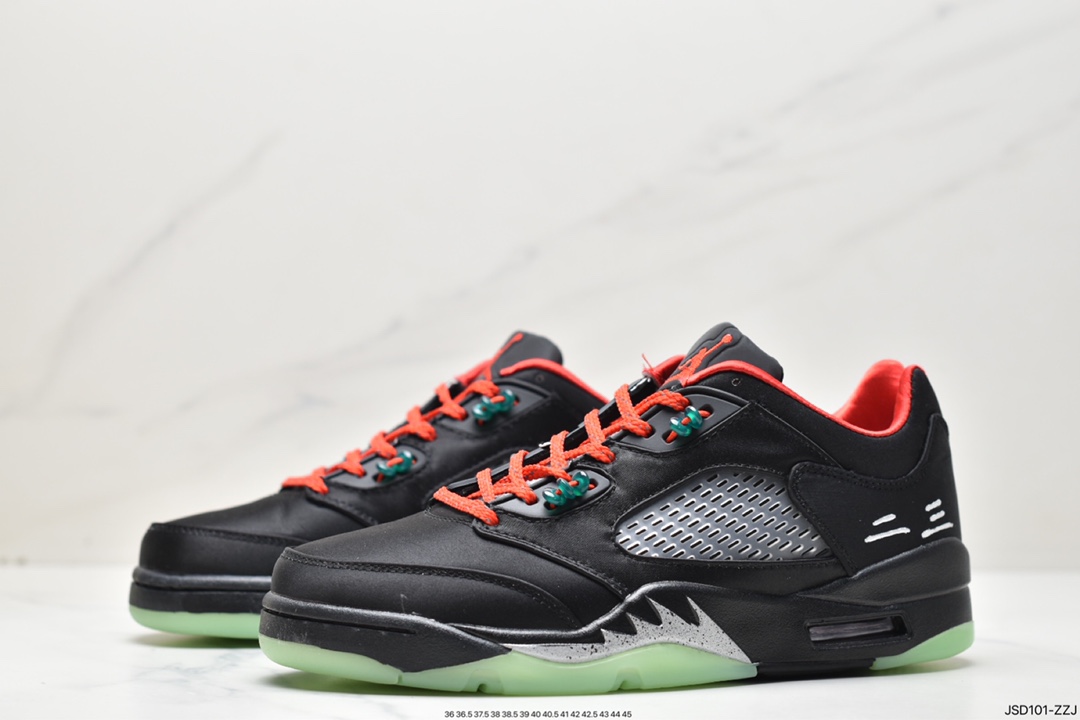 200 Clot x Air Jordan AJ5 Retro Low”CNY”中国年黑红丝绸翡翠夜光撕撕乐 DM4640-036