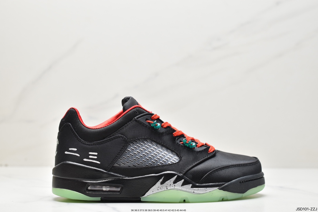 200 Clot x Air Jordan AJ5 Retro Low”CNY”中国年黑红丝绸翡翠夜光撕撕乐 DM4640-036