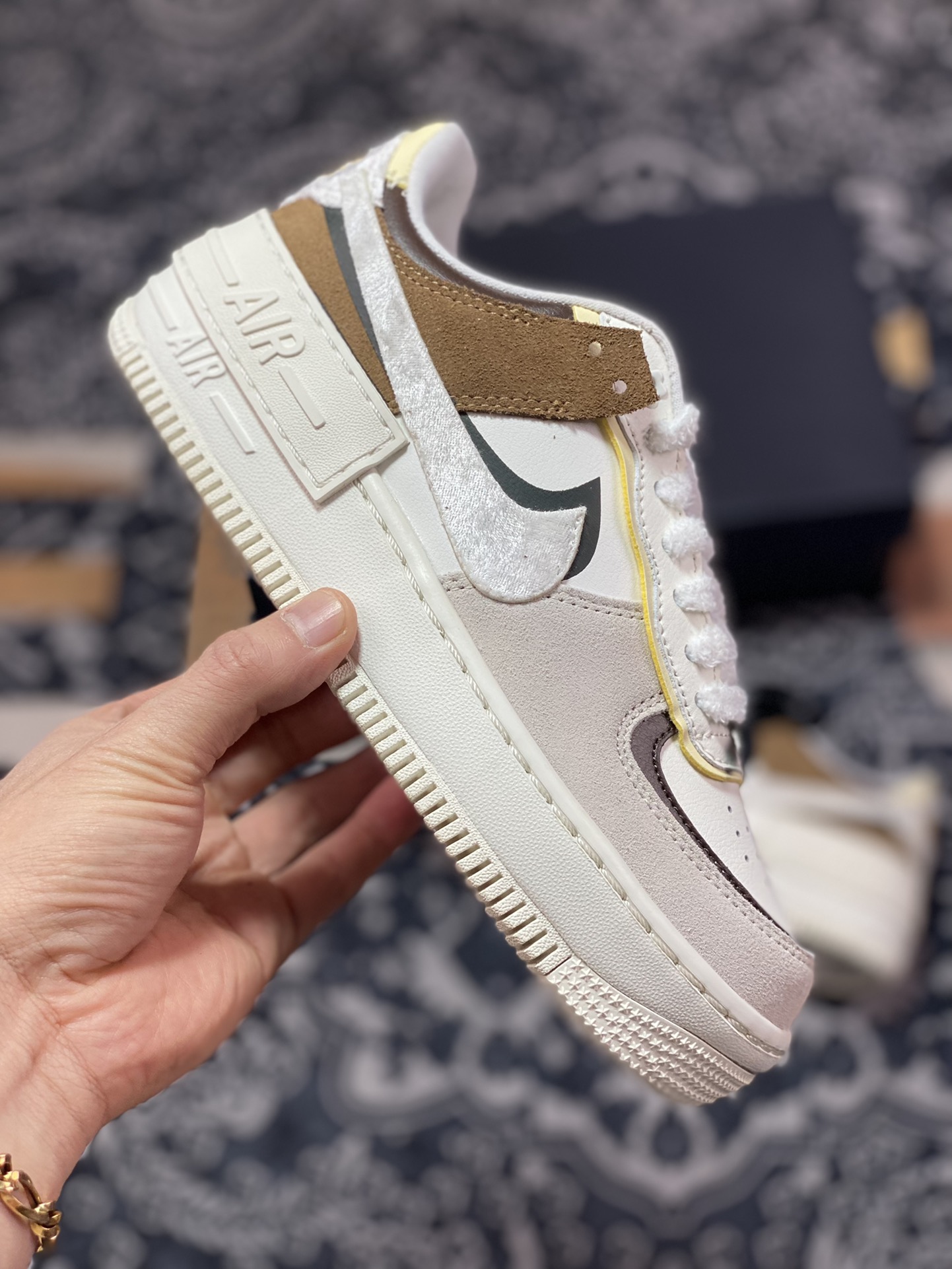 200 Nike WMNS Air Force 1 Shadow”Black Bow”板鞋“白灰棕蝴蝶结”FB1857-111