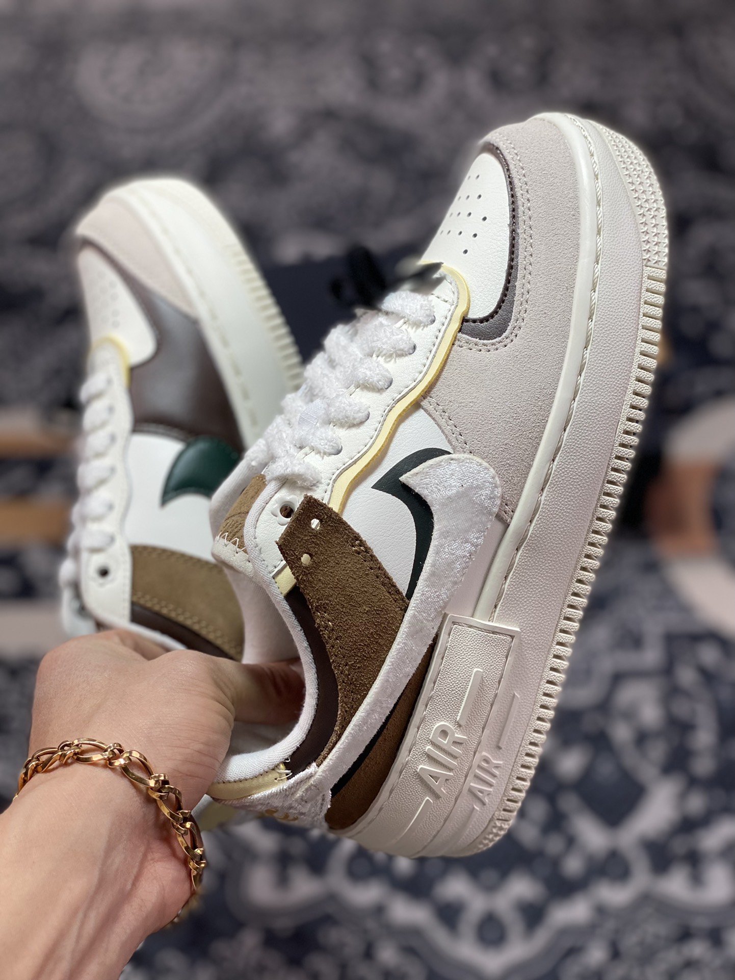 200 Nike WMNS Air Force 1 Shadow”Black Bow”板鞋“白灰棕蝴蝶结”FB1857-111