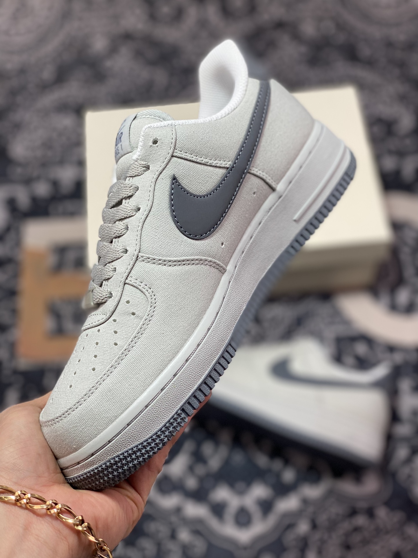 200 Nike Air Force 1’07 Low QS”Cement Grey/Dark Grey”板鞋“帆布水泥灰深灰钩子”DG2296-003