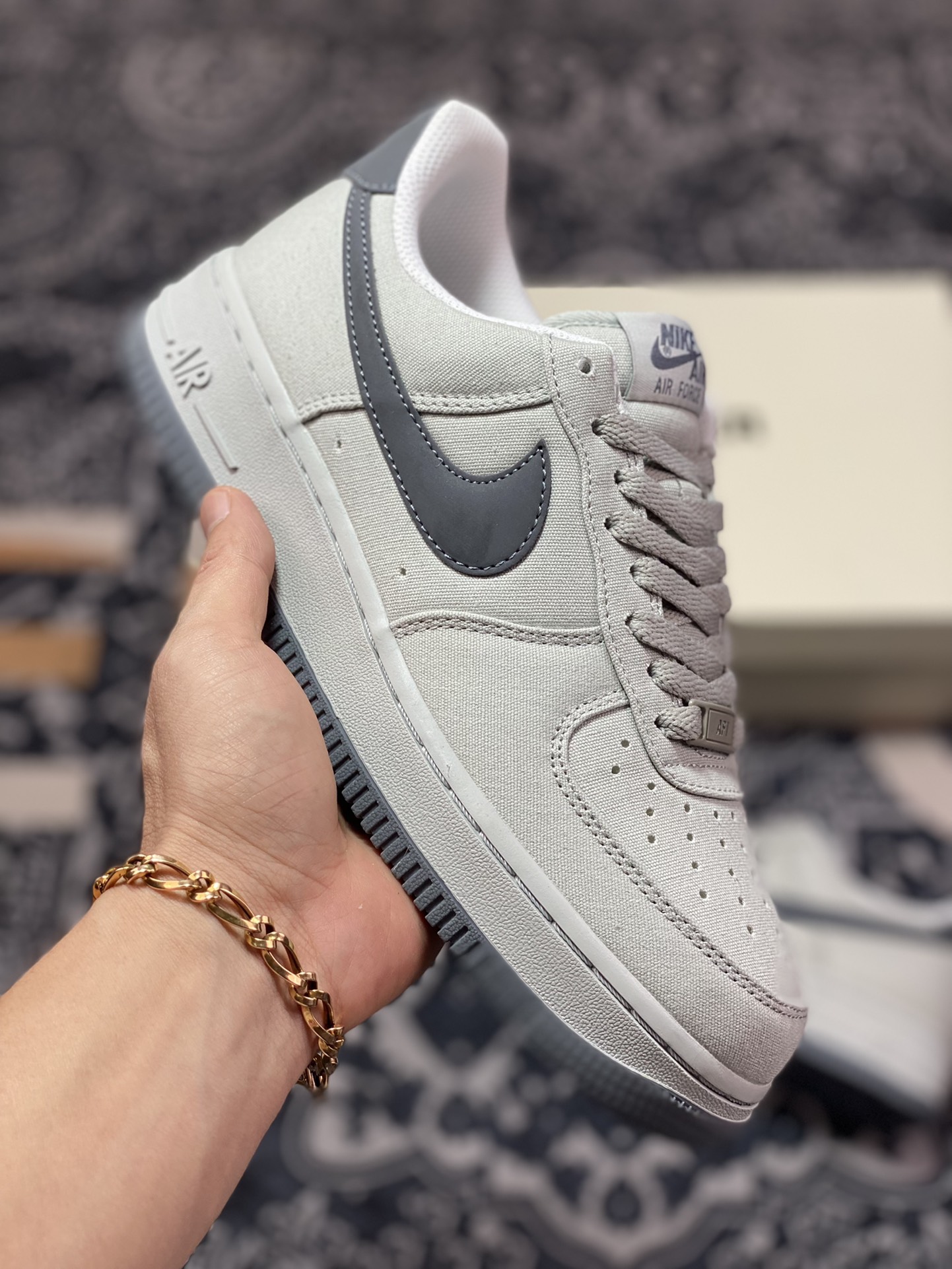200 Nike Air Force 1’07 Low QS”Cement Grey/Dark Grey”板鞋“帆布水泥灰深灰钩子”DG2296-003