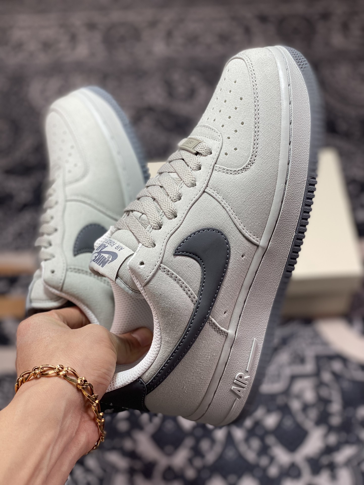 200 Nike Air Force 1’07 Low QS”Cement Grey/Dark Grey”板鞋“帆布水泥灰深灰钩子”DG2296-003