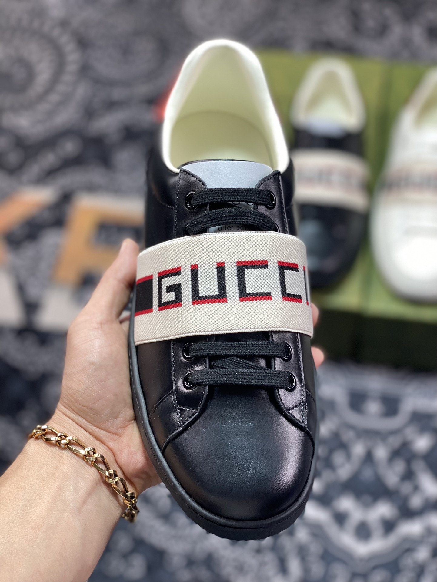 GUCCI Ace Embroidered Low-Top color-blocked embroidery series low-top sneakers ”black, red, beige and white straps” 523469 0FIV0 1076