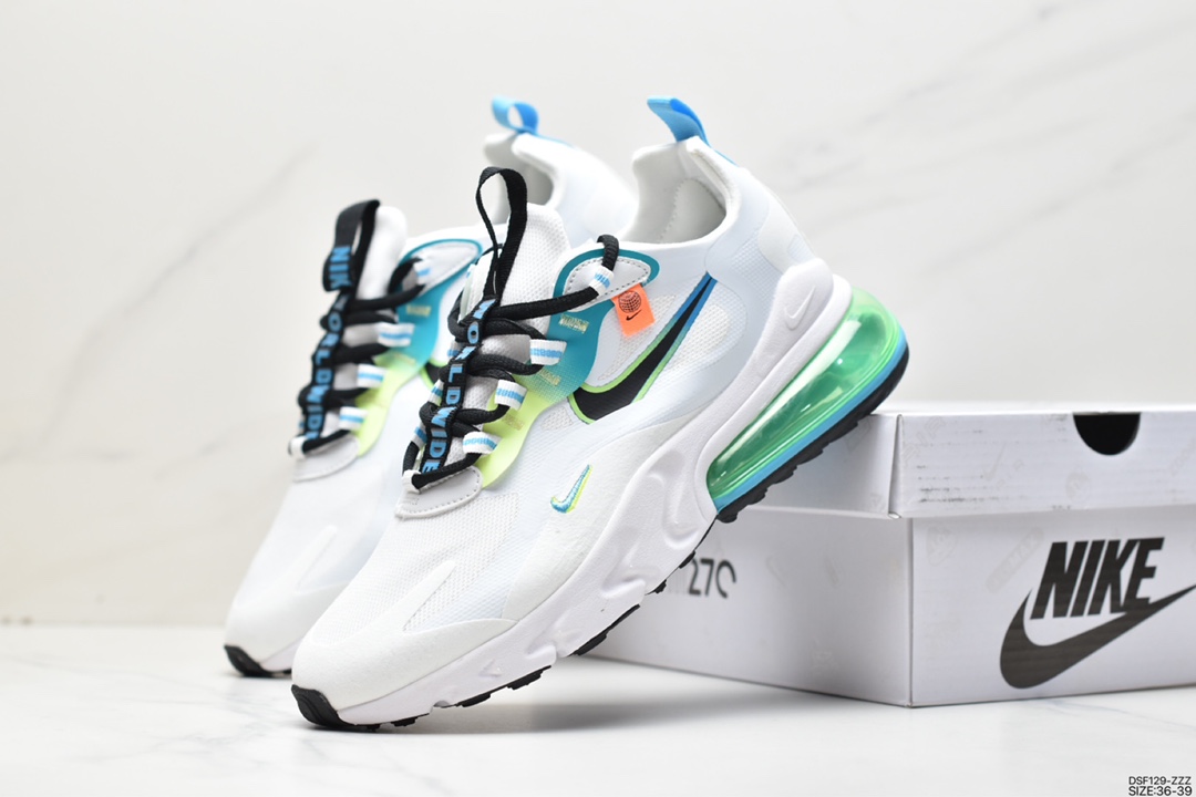 105 耐克Nike Wmns Air Max 270 React SE”Black/Worldwide”270瑞亚赛车慢跑鞋“黑浅蓝绿红渐变” AT6174-700