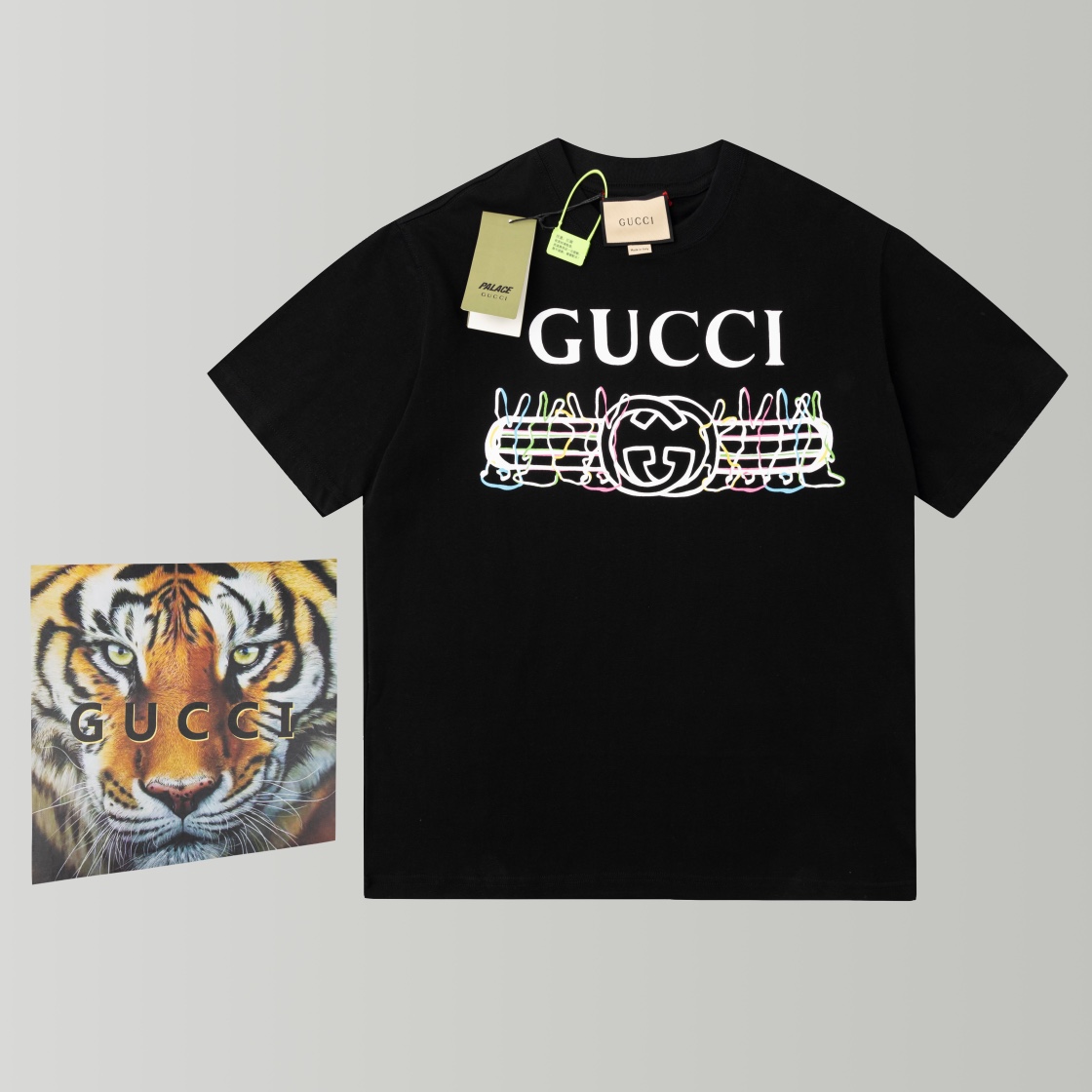 Edición de caja de regalo Nº de modelo 105-1 Tallas XS-S-M-L Unisex. Gucci 2023ss última camiseta de graffiti con estam…