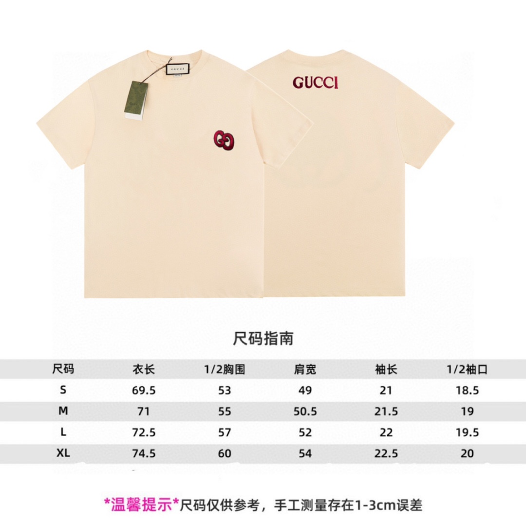 170 Gucci/古驰限定款双G小标刺绣款休闲短袖Tee 顶级复刻