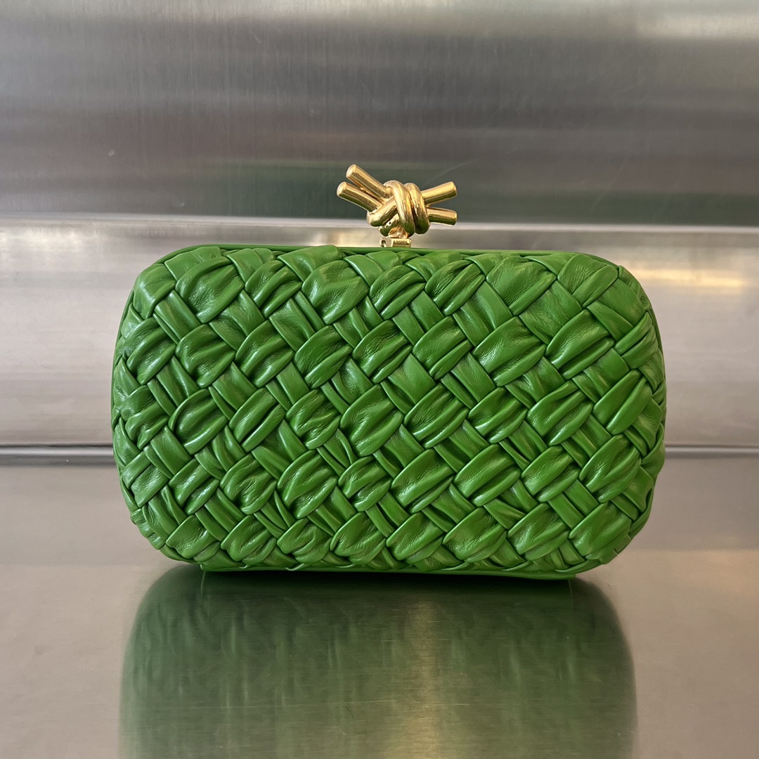 Bottega Veneta Intrecciato Clutch Bag Metal Knot Clasp Calfskin